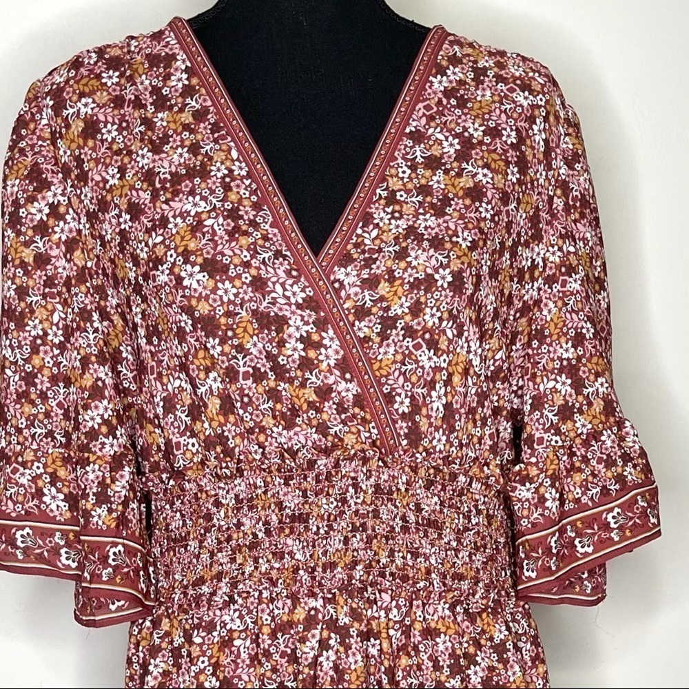 🔥 Max Studio Floral Flutter Boho Prairie Surplice Dress L New - Picture 2 of 13